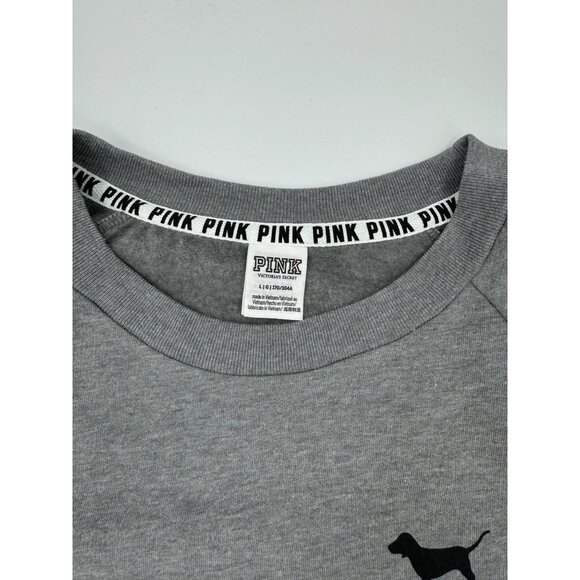 Victorias Secret Pink Grey Crewneck Sweatshirt With Dog Logo & Shoulder Stripe D - Picture 2 of 9